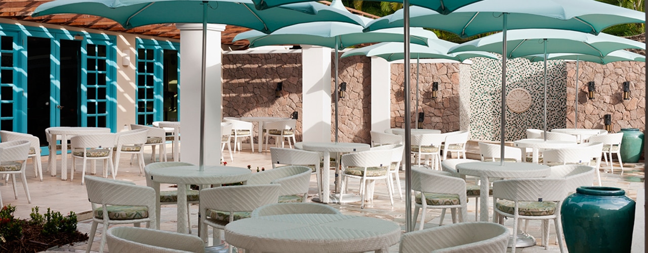 Outdoor seating with umbrellas