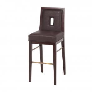 mahogany bar stool with exposed wood and brass