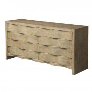 oak wood and veneer TV console with eight drawers