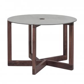 Walnut wood coffee table powder coated steel top hotel furniture