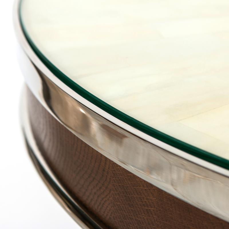 Round side table wood apron detail hotel furniture