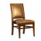 wood frame side chair with gold upholstered seat and back