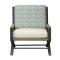 teak frame lounge chair with upholstered seat and cushions front view