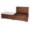 brown mahogany double wood bench with cushion raised for storage