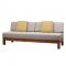teak settee with woven rattan panels and upholstered seat